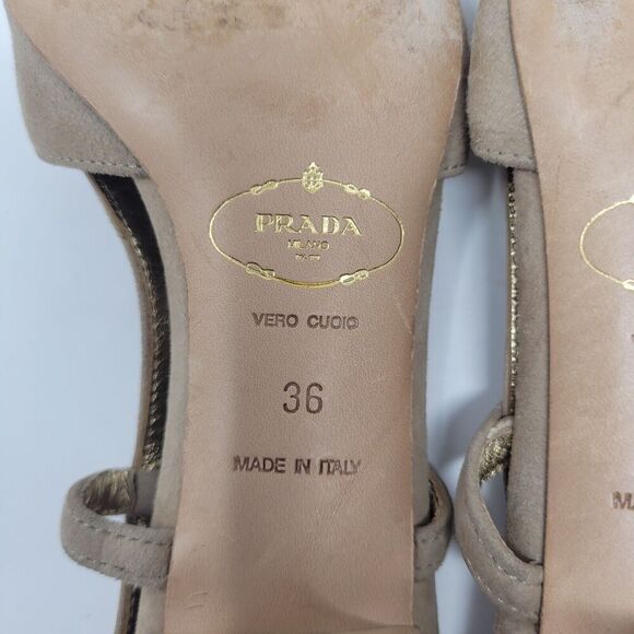 Prada Sandals IT36 US6 Tan Brown Suede Kitten Tassels Peep Toe Slingback Dainty - Picture 10 of 13